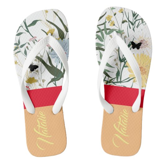 Uniek monogram cadeau l Kleurrijke botanische Tren Teenslippers (Voetbed)