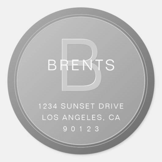 Uniek monogram grijs verloop retouradres ronde sticker (Voorkant)