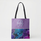 Uniek monogram I Paars Blauwgroen Agate Silver Tote Bag (Voorkant)