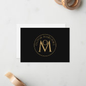 Uniek Monogram Logo Goud Zwarte Naam Notecard Notitiekaartje (Voorkant / Achterkant in situ)
