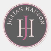 Uniek monogram Logo Roos en roze envelopzegel Ronde Sticker (Voorkant)