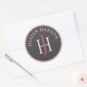 Uniek monogram Logo Roos en roze envelopzegel Ronde Sticker (Envelop)