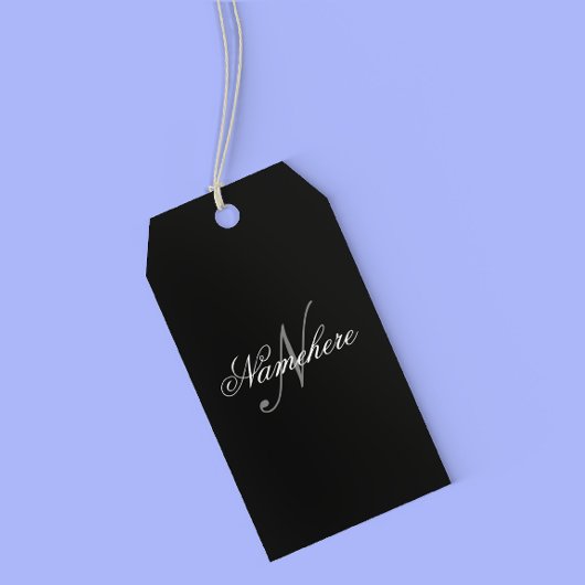 Uniek monogram voor speciale zwart-witnamen cadeaulabel