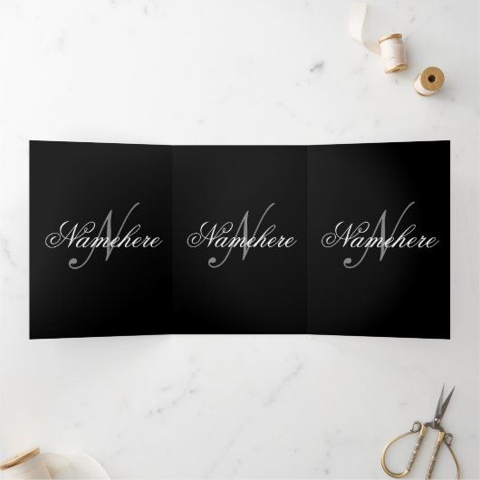 Uniek monogram voor speciale zwart-witnamen drieluik kaart (Binnen)