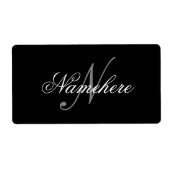 Uniek monogram voor speciale zwart-witnamen etiket (Voorkant)