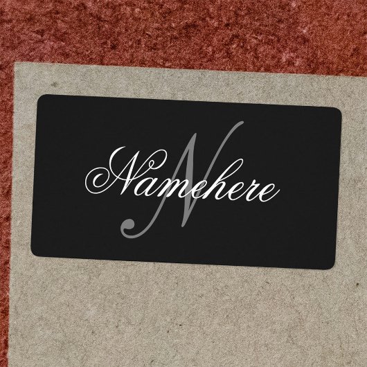 Uniek monogram voor speciale zwart-witnamen etiket