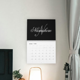 Uniek monogram voor speciale zwart-witnamen kalender