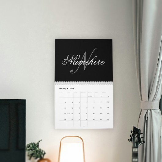 Uniek monogram voor speciale zwart-witnamen kalender