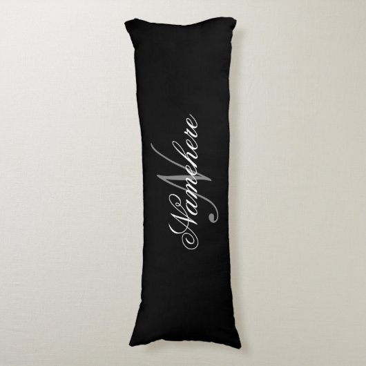 Uniek monogram voor speciale zwart-witnamen lichaamskussen (Voorkant Verticaal)