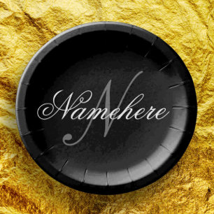 Uniek monogram voor speciale zwart-witnamen papieren bordje