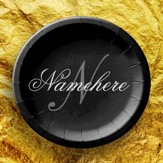 Uniek monogram voor speciale zwart-witnamen papieren bordje