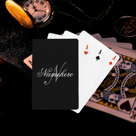 Uniek monogram voor speciale zwart-witnamen pokerkaarten