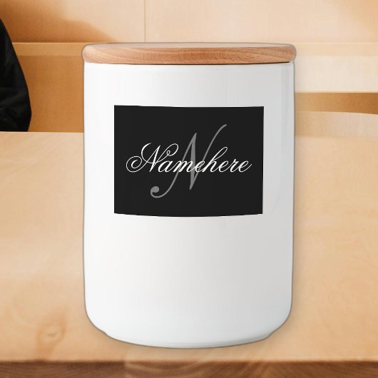 Uniek monogram voor speciale zwart-witnamen voedselcontainer etiket