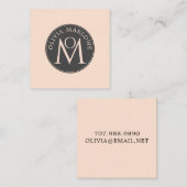 Uniek Monogram Zwart Cream Belkaart Vierkante Visitekaartje (Voorkant / Achterkant)