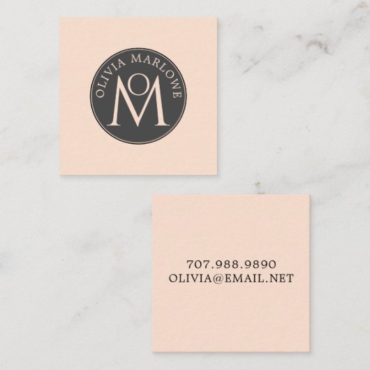 Uniek Monogram Zwart Cream Belkaart Vierkante Visitekaartje (Voorkant / Achterkant)