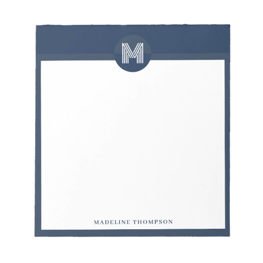 Uniek Navy Blauw Geometrisch Modern Monogram Notitieblok (Voorkant)
