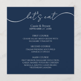 Uniek Navy Blauw Modern Script Bruiloft Menu