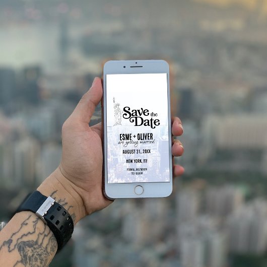 Uniek New York City bruiloft thema Save the Date