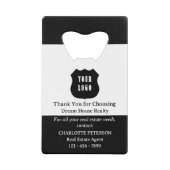 Uniek onroerend goed promotioneel slotgeschenk creditkaart flessenopener (Voorkant)