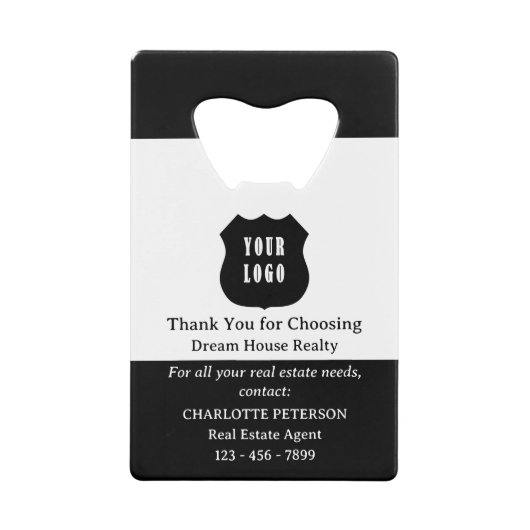 Uniek onroerend goed promotioneel slotgeschenk creditkaart flessenopener (Voorkant)