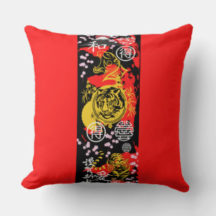 Uniek ontwerp japanse tijger decoratief rood zwart kussen