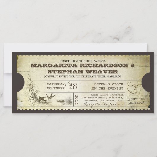 Uniek ontwerp  ticket huwelijksuitnodigingen kaart (Voorkant)