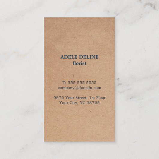 Uniek ontwerp van bruin Kraft Paper Blue Flower Fl Visitekaartje (Achterkant)