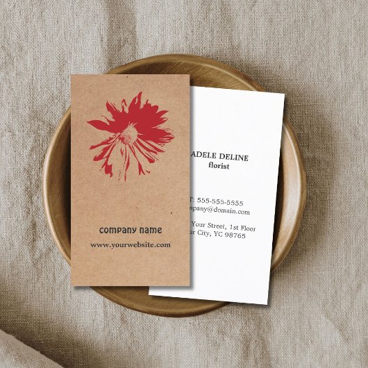 Uniek ontwerp van bruin Kraft Paper Red Flower Flo Visitekaartje