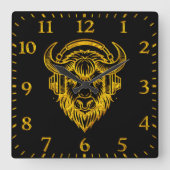 Uniek ontwerp van een bizon met hoofdtelefoon vierkante klok (Voorkant)