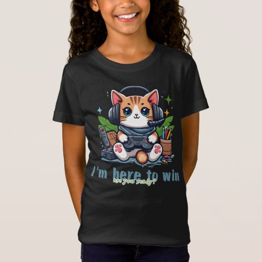 Uniek ontwerp van een schattige kat spelen met een t-shirt (Voorkant)