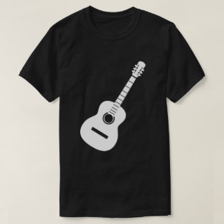 Uniek ontwerp Witte silhouetgitaar op zwart T-shirt