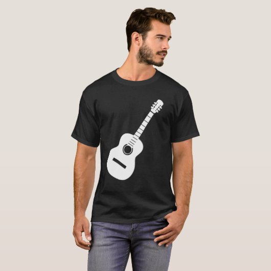 Uniek ontwerp: witte Silhouette Guitar op zwart T-shirt (Voorkant volledig)