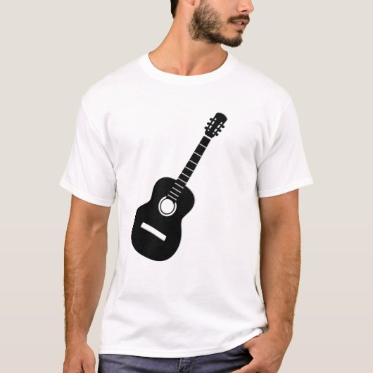 Uniek ontwerp zwarte Silhouette Guitar op witte T T-shirt (Voorkant)