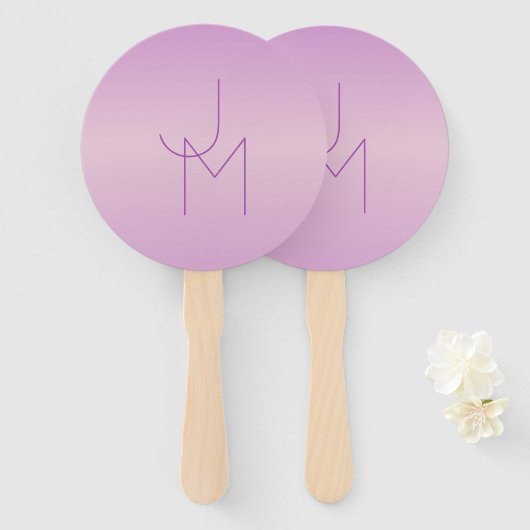 Uniek overlappend monogram | Zacht lavendelroze Handwaaier (Voorkant en achterkant)