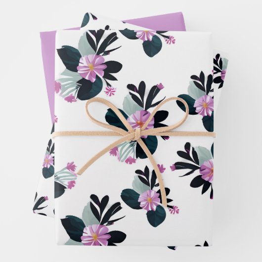 Uniek paarse bloemen inpakpapier vel (In situ)