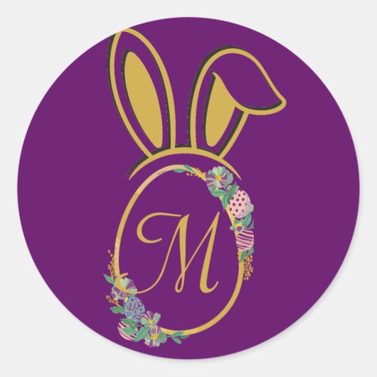 Uniek paashaas monogram ronde sticker (Voorkant)