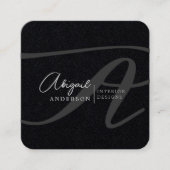 Uniek Professional Premium Black Monogram Script Vierkante Visitekaartje (Voorkant)