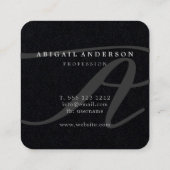Uniek Professional Premium Black Monogram Script Vierkante Visitekaartje (Achterkant)