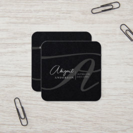 Uniek Professional Premium Black Monogram Script Vierkante Visitekaartje
