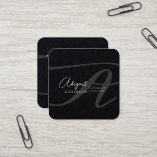 Uniek Professional Premium Black Monogram Script Vierkante Visitekaartje