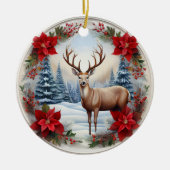Uniek rendier, winterscène Poinsettias, hert 🦌 Keramisch Ornament (Voorkant)