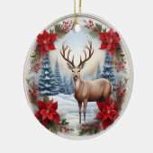 Uniek rendier, winterscène Poinsettias, hert 🦌 Keramisch Ornament (Links)