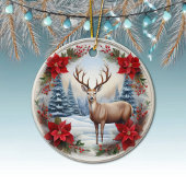 Uniek rendier, winterscène Poinsettias, hert 🦌 Keramisch Ornament