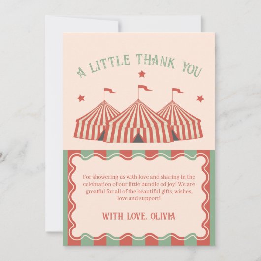 Uniek Retro  Carnaval Circus Baby shower Bedankkaart (Voorkant)