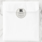 Uniek retro-modern adres zwart & off white ronde sticker (Tas)