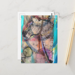 Uniek Retro Paard op Blauwe Achtergrond Gemengde T Briefkaart