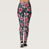 Uniek  retro rood en zwart bloemmotief leggings (Achterkant)