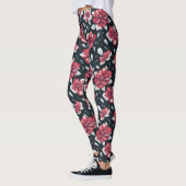 Uniek  retro rood en zwart bloemmotief leggings (Links)