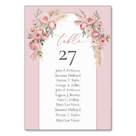 Uniek rijkelijk boeket blush pioenroos pampas boog kaart