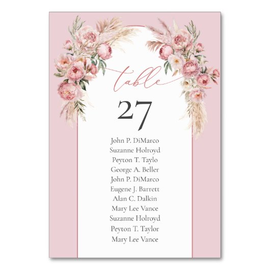 Uniek rijkelijk boeket blush pioenroos pampas boog kaart (Voorkant)